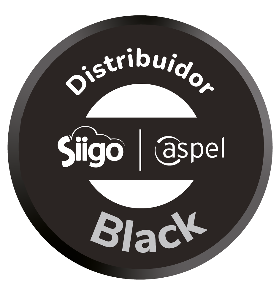 Distribuidor Black Siigo Aspel – Partner autorizado con certificación avanzada Sello oficial de Distribuidor Black Siigo Aspel, distintivo de certificación para partners autorizados.